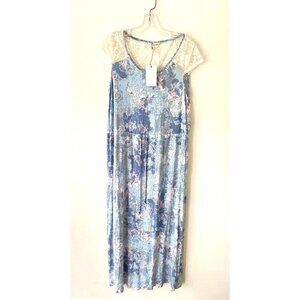 M&S Floral Maxi Dress Women’s Size 6 Blue Lace Stretch Feminine Cottagecore NWT